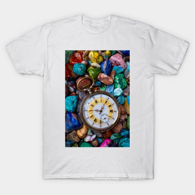 Old Pocket Watch On Polished Stones T-Shirt by photogarry